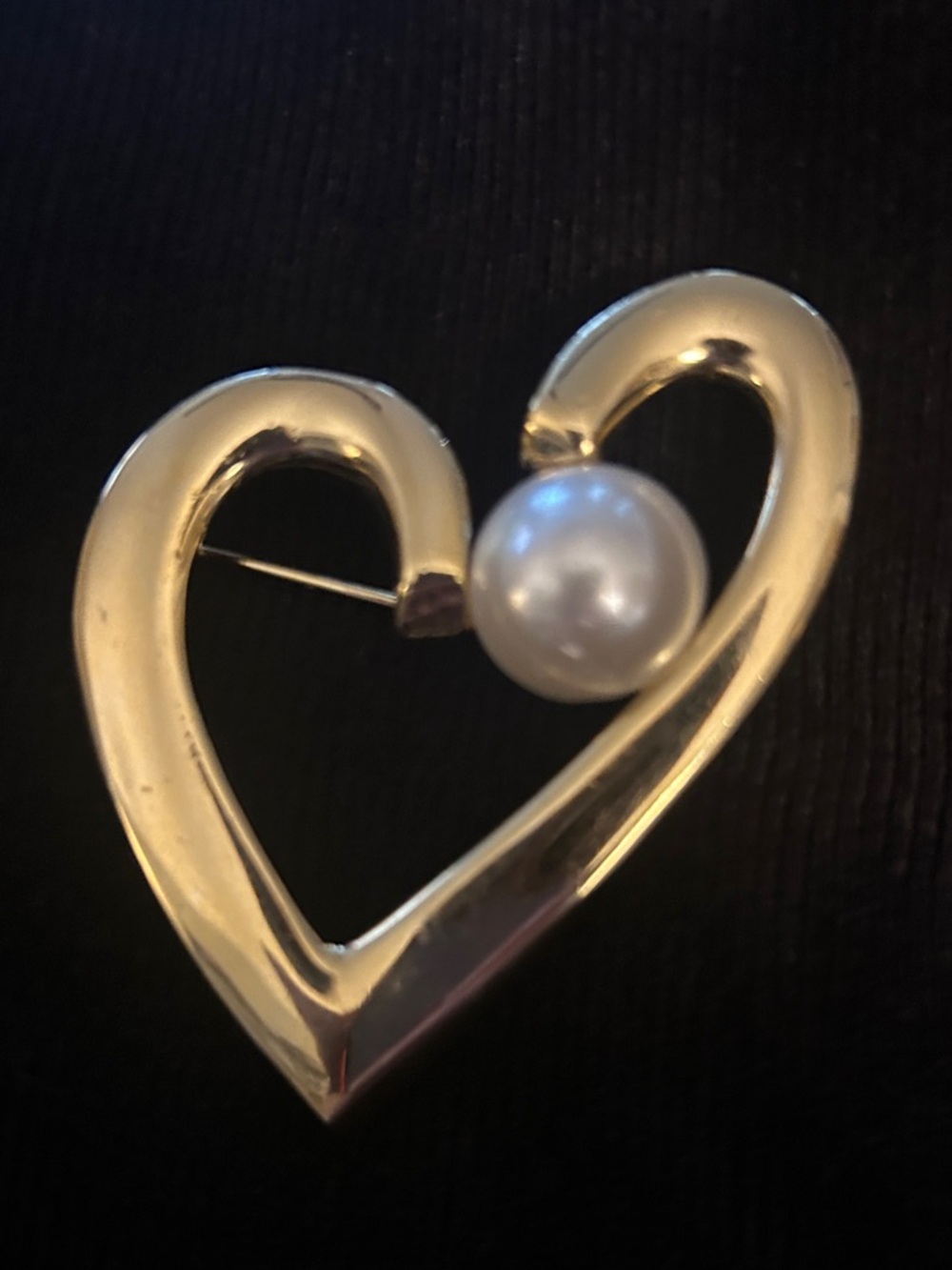 Pearl Accent Gold-Tone Heart Brooch - Women Jewelry